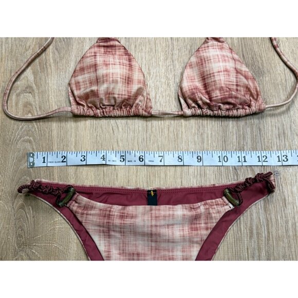 Vix Paula Hermanny Plaid Brazilian Triangle Bikini Set Burgundy Pink XS - Picture 6 of 10